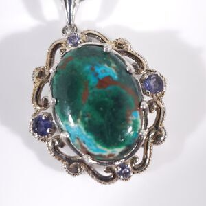 Australian Chrysocolla and Iolite Pendant Necklace 14k YG and Sterling Silver